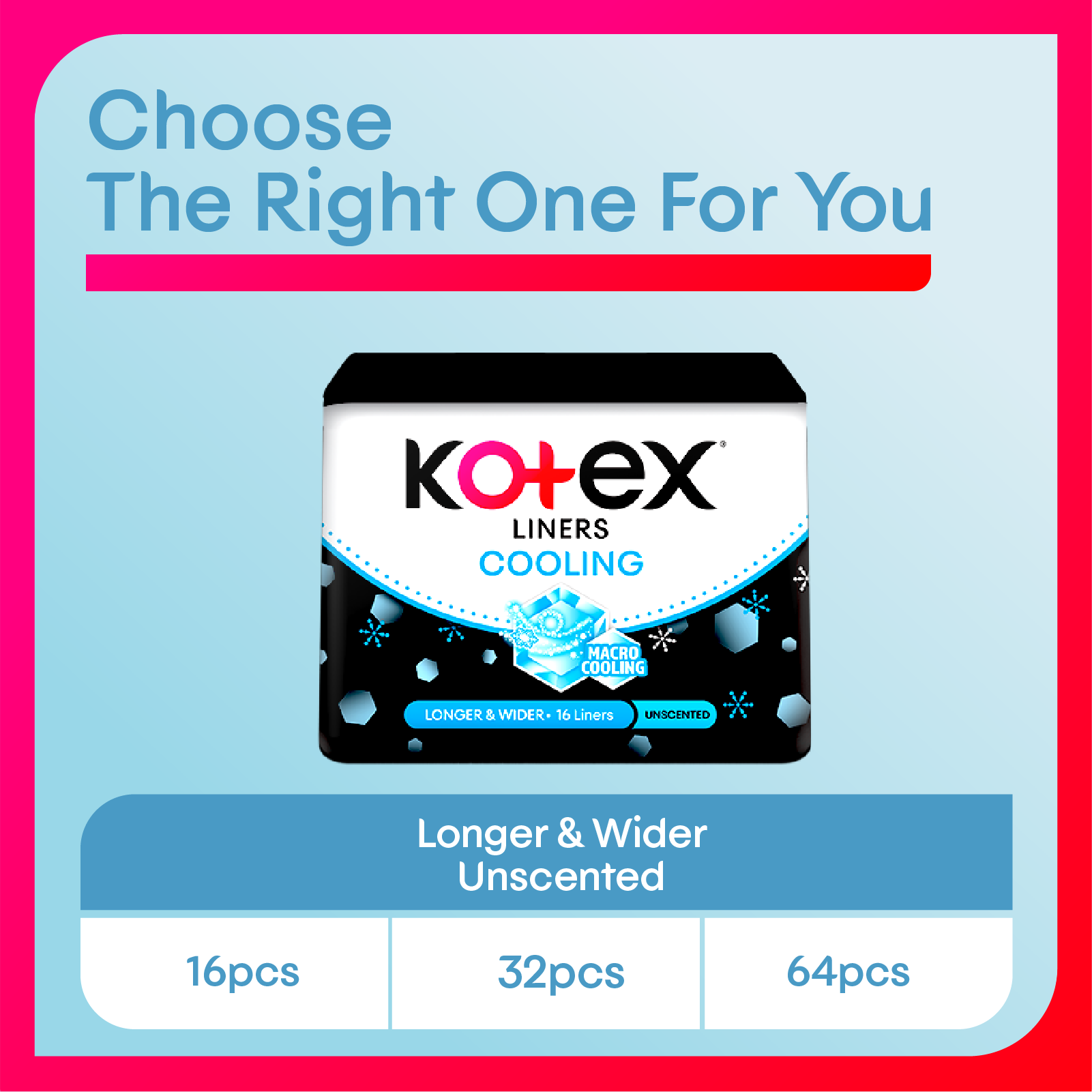 KOTEX Cooling Longer + Wider Liners 16s