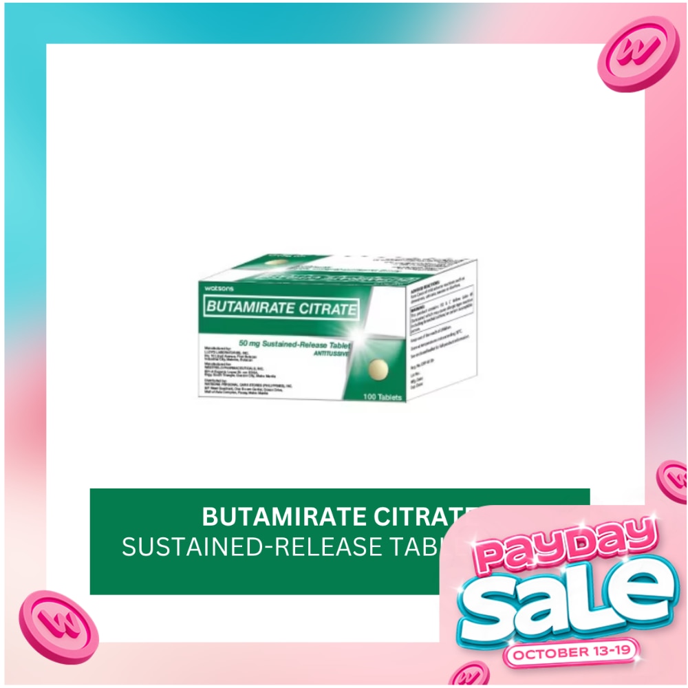 WATSONS Butamirate Citrate Sustained Release Tablet Antitussive 50mg (Sold Per Piece) image