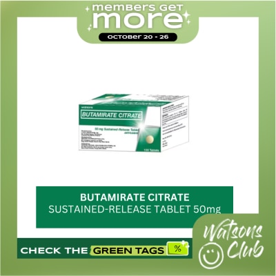 WATSONS GENERICS WATSONS Butamirate Citrate Sustained Release Tablet Antitussive 50mg (Sold Per Piece) image