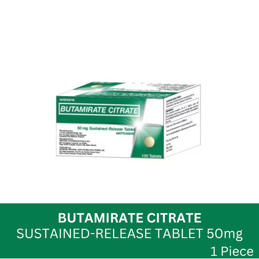 WATSONS Butamirate Citrate Sustained-Release Tablet Antitussive 50mg (Sold Per Piece)