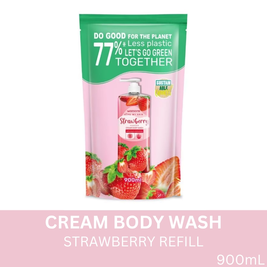 WATSONS Cream Body Wash Strawberry Refill 900Ml