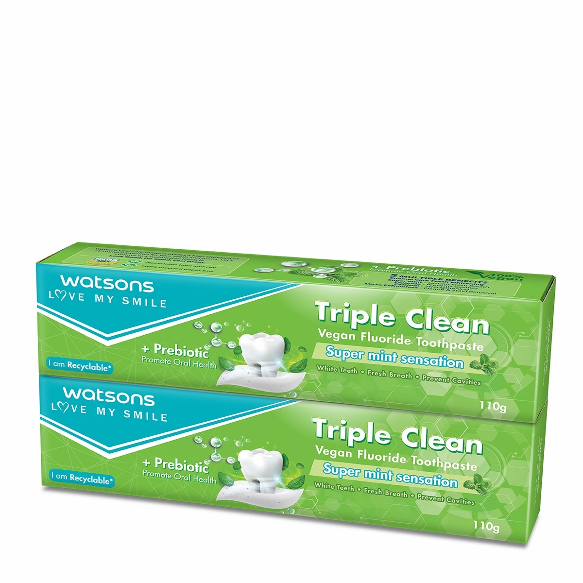 WATSONS Triple Clean Vegan Fluoride Toothpaste 100g 2s