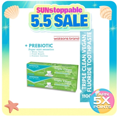 WATSONS - WATSONS Triple Clean Vegan Fluoride Toothpaste 100g 2s