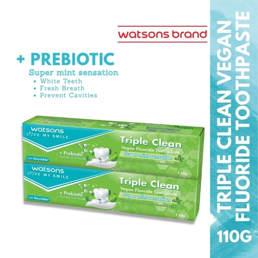 WATSONS Triple Clean Vegan Fluoride Toothpaste 100g 2s