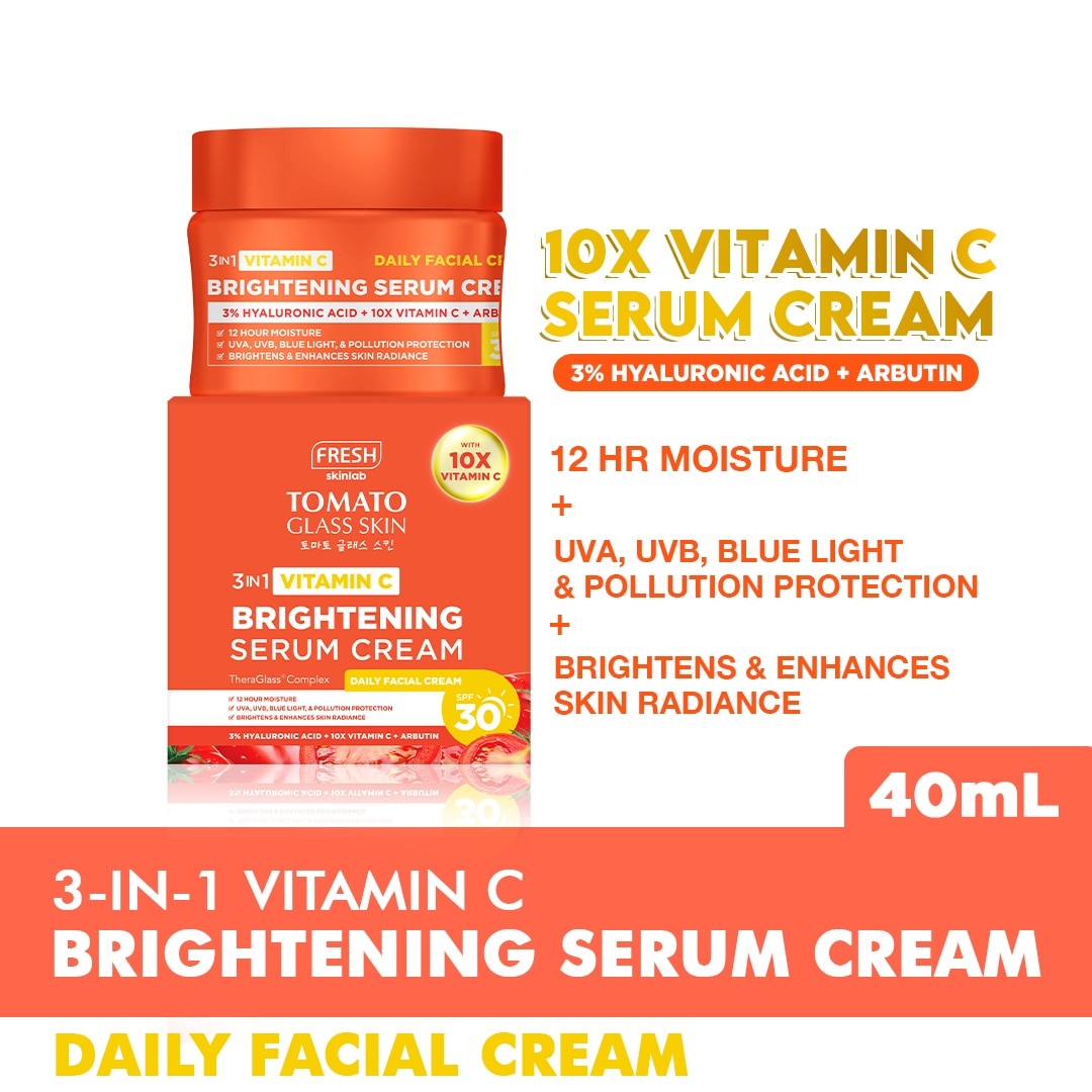 FRESH Skinlab Tomato Glass Skin 3 in 1 Vitamin C Brightening Serum Cream SPF 30 40g