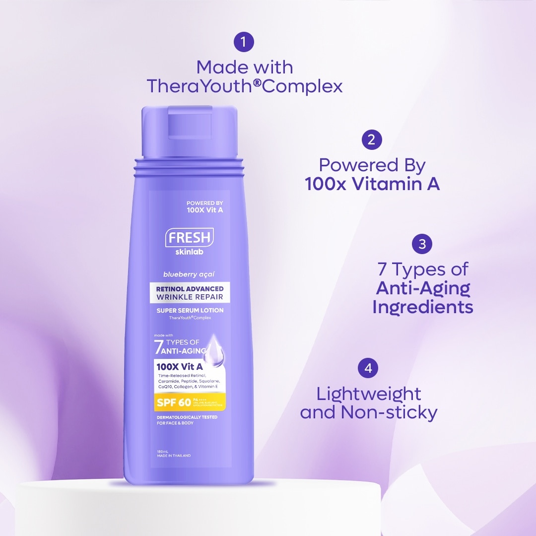 FRESH Skinlab Blueberry Acai Retinol Advance Wrinkle Repair Super Serum Lotion SPF 60 180ml