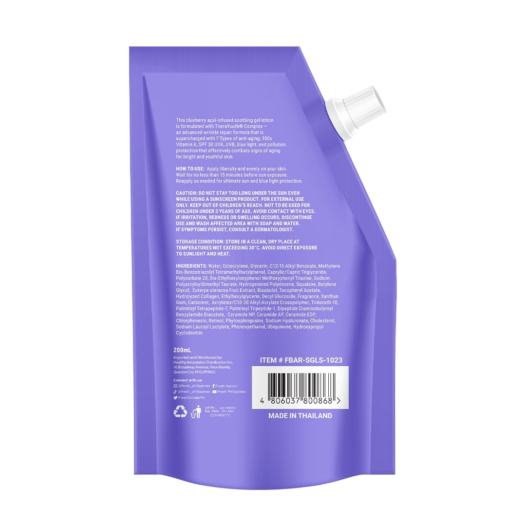 FRESH Skinlab Blueberry Acai Retinol Advance Wrinkle Repair Soothing Gel Lotion SPF 30 200ml