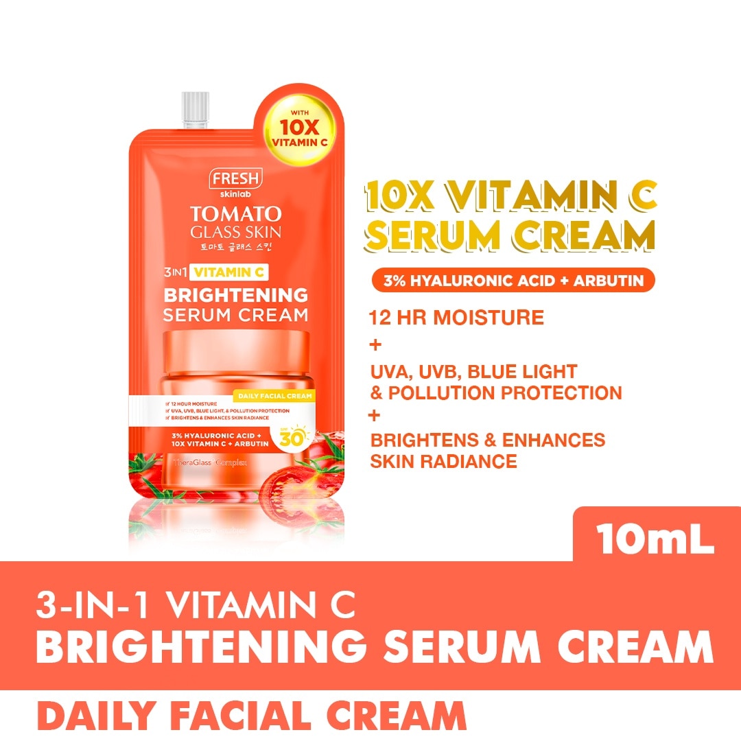 FRESH Skinlab Tomato Glass Skin 3 in 1 Vitamin C Brightening Serum Cream SPF 30 10ml