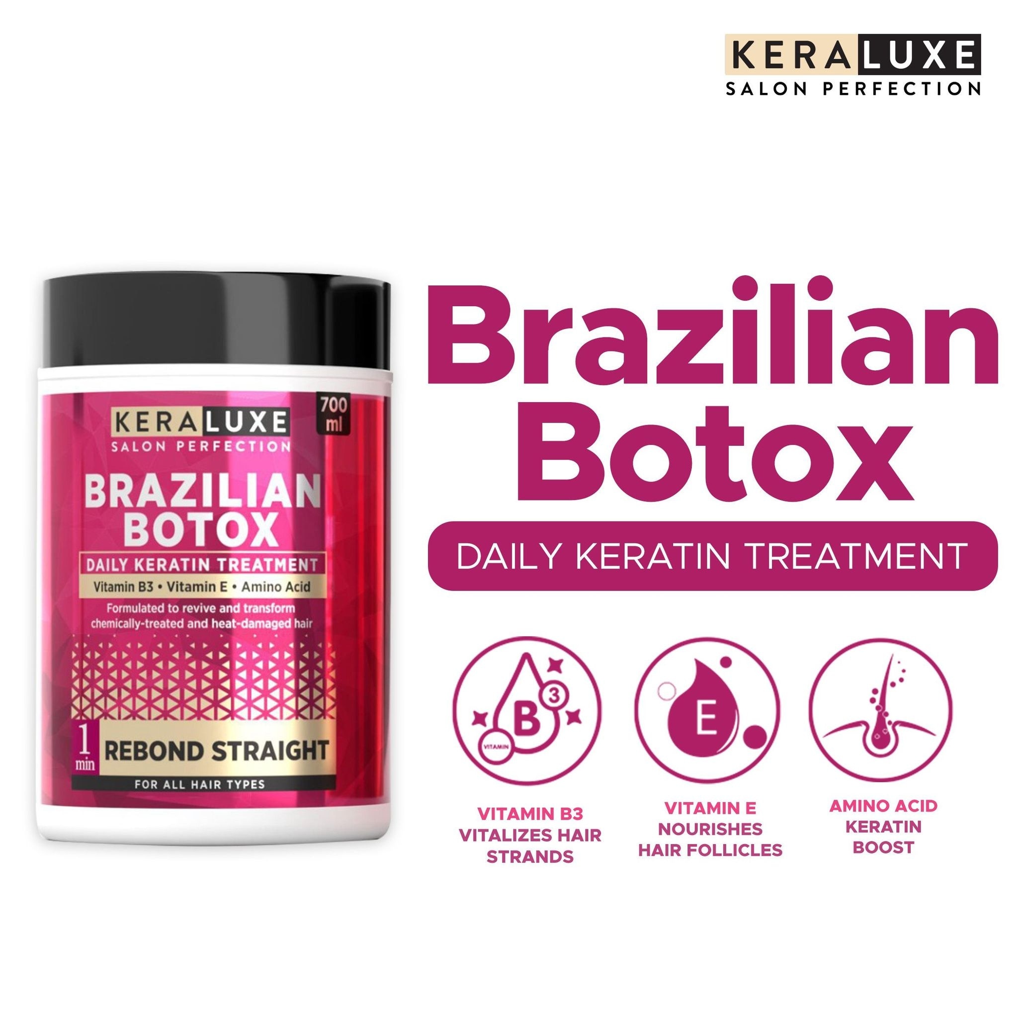 KERA LUXE Salon Perfection Brazillian Botox Daily Keratin Treatment Rebond Straight 700ml
