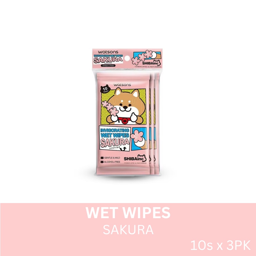 Watsons Shiba Invigorating Wet Wipes Sakura Scented 10S X 3Pk