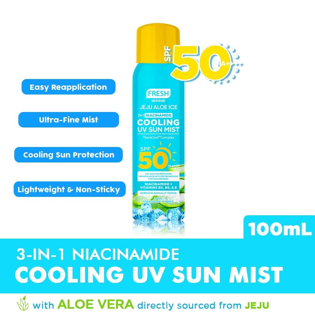 FRESH Skinlab Jeju Aloe Ice 3 in 1 Niacinamide Cooling UV Sun Mist SPF 50 100ml