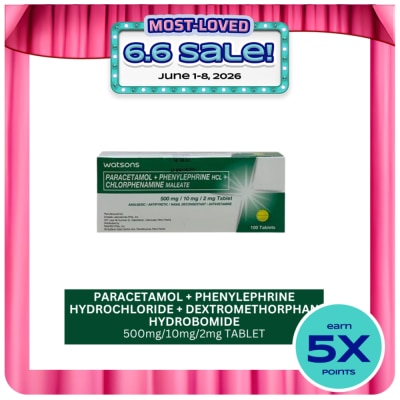 WATSONS GENERICS - WATSONS GENERICS Paracetamol + Phenylephrine Hydrochloride + Chlorphenamine Maleate 500mg/10mg/2mg Sold Per Piece