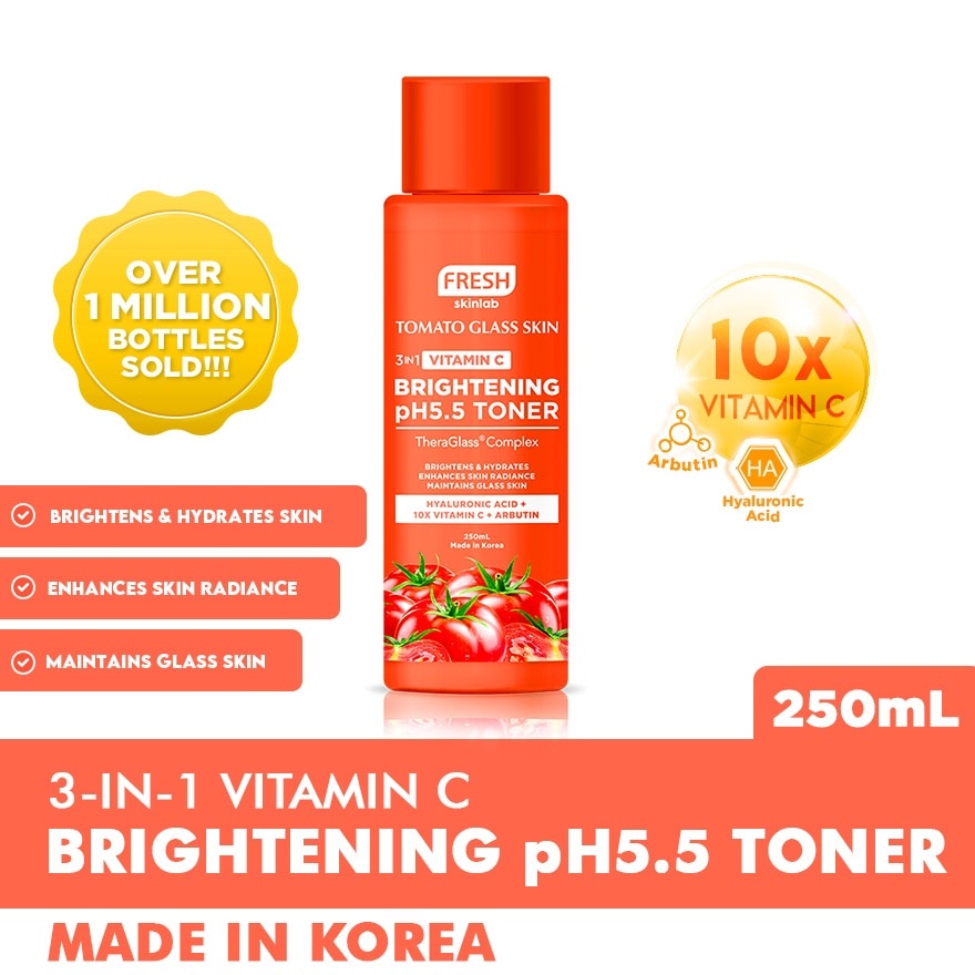 Fresh Skinlab Tomato Glass Skin 3 in 1 Vitamin C Brightening Ph 5.5 Toner 250ml