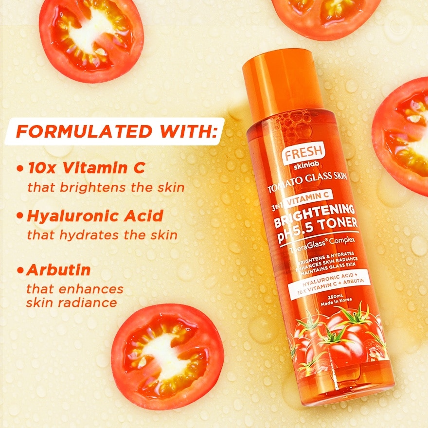 Fresh Skinlab Tomato Glass Skin 3 in 1 Vitamin C Brightening Ph 5.5 Toner 250ml