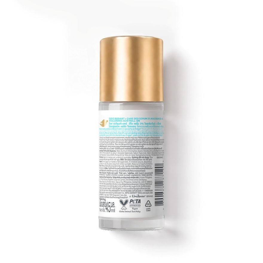 Dove Radiant + Care Deodorant Serum Roll On 3% Niacinamide x4 Hyaluronic Acid Night Repair 45ml image
