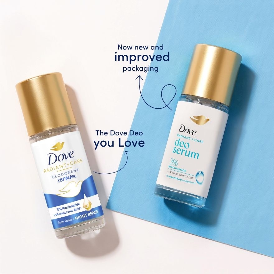 Dove Radiant + Care Deodorant Serum Roll On 3% Niacinamide x4 Hyaluronic Acid Night Repair 45ml image