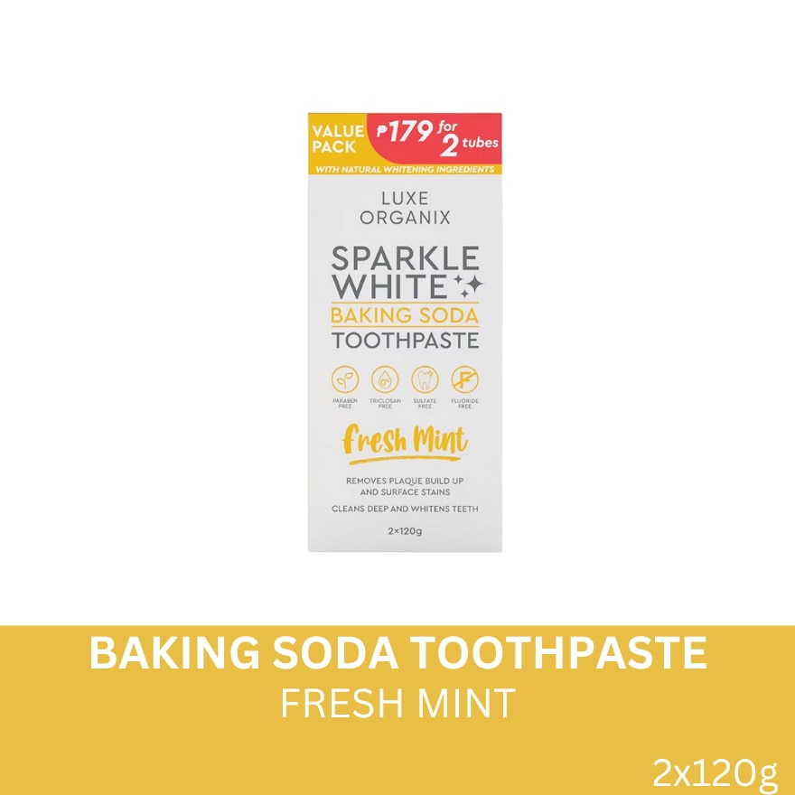 LUXE ORGANIX Sparkle White Baking Soda Toothpaste Fresh Mint 120g