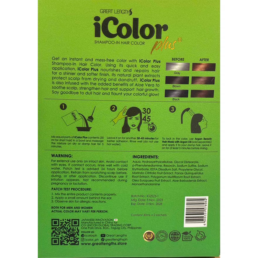 ICOLOR PLUS SHAMPOO DYE 2 FOR HUE CHESTNUT BROWN 30ML