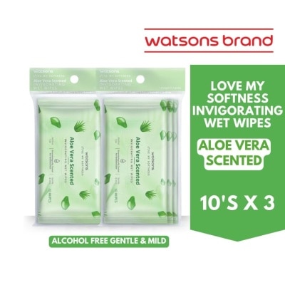 WATSONS WATSONS Invigorating Wet Wipes Aloe Vera Scented 10 Wipes x 3 Pack