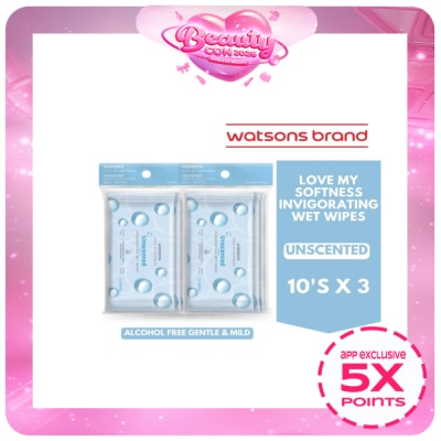 WATSONS - WATSONS Invigorating Wet Wipes Unscented 10 Wipes x 3 Pack