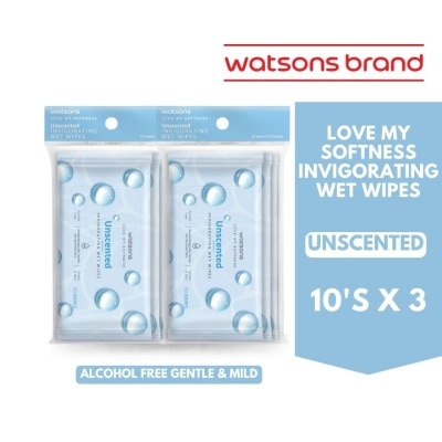 WATSONS WATSONS Invigorating Wet Wipes Unscented 10 Wipes x 3 Pack