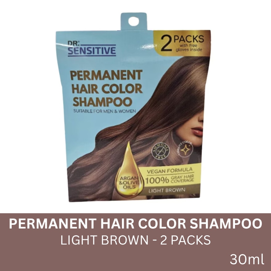 DR SENSITIVE Permanent Hair Color Shampoo Light Brown 30ml 2Pack