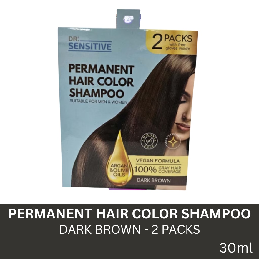 DR SENSITIVE Permanent Hair Color Shampoo Dark Brown 30ml 2Pack