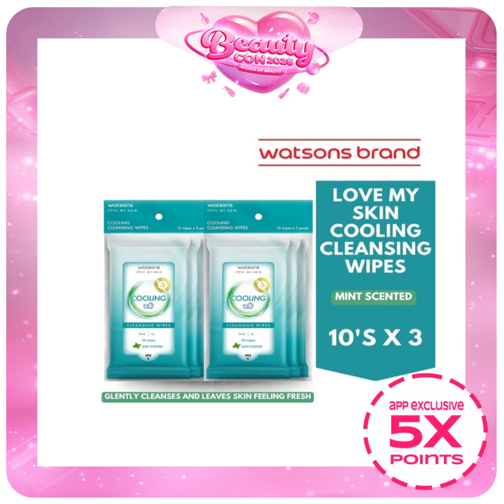 WATSONS Cooling Cleansing Wipes 10s x 3 Pak