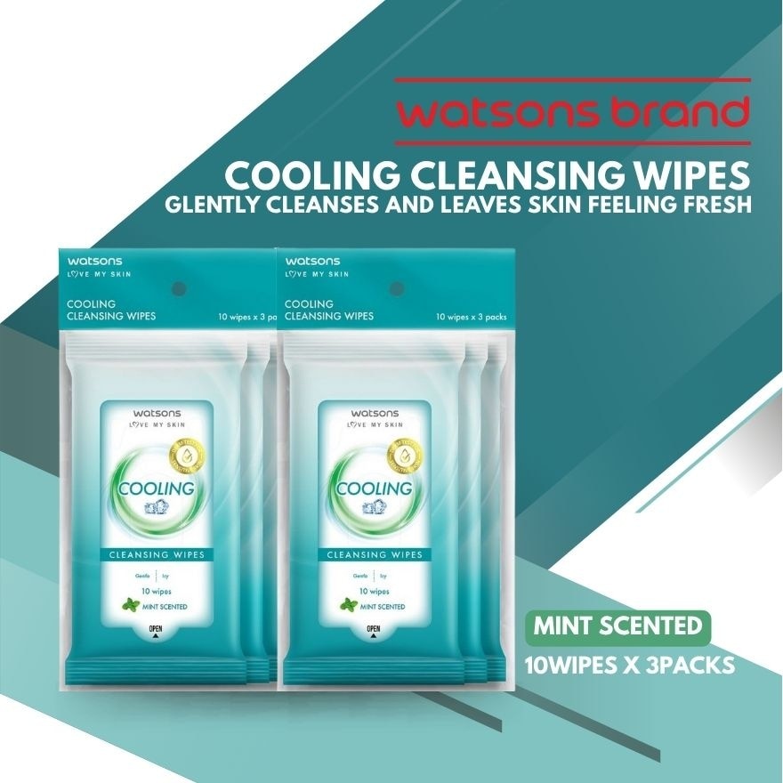 WATSONS Cooling Cleansing Wipes 10s x 3 Pak