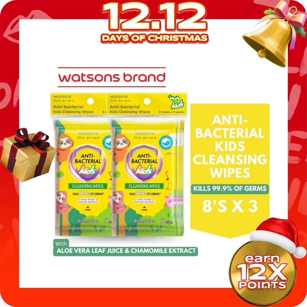 WATSONS Antibacterial Kids Wipes 8s x 3Pack