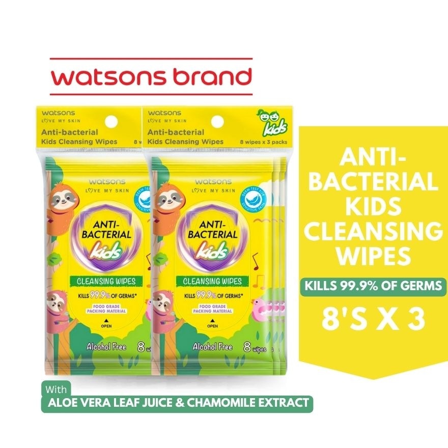 WATSONS Antibacterial Kids Wipes 8s x 3Pack
