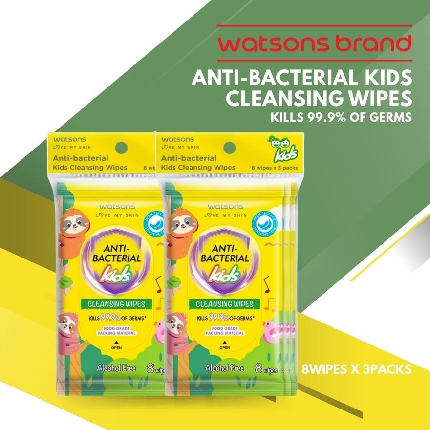 WATSONS Antibacterial Kids Wipes 8s x 3Pack