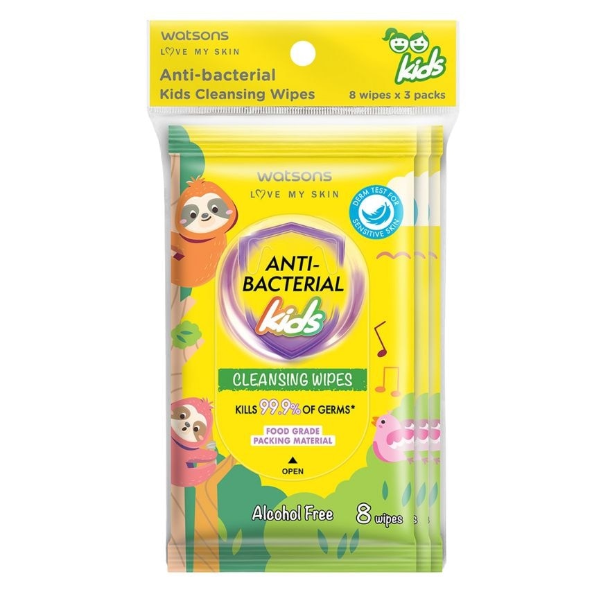 WATSONS Antibacterial Kids Wipes 8s x 3Pack