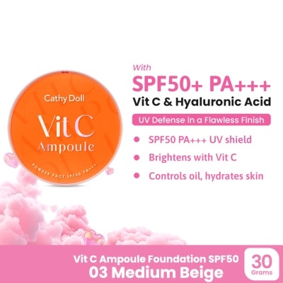 CATHY DOLL - CATHY DOLL Vit C Ampoule Powder Pact SPF50 PA+++ 03 Medium Beige image