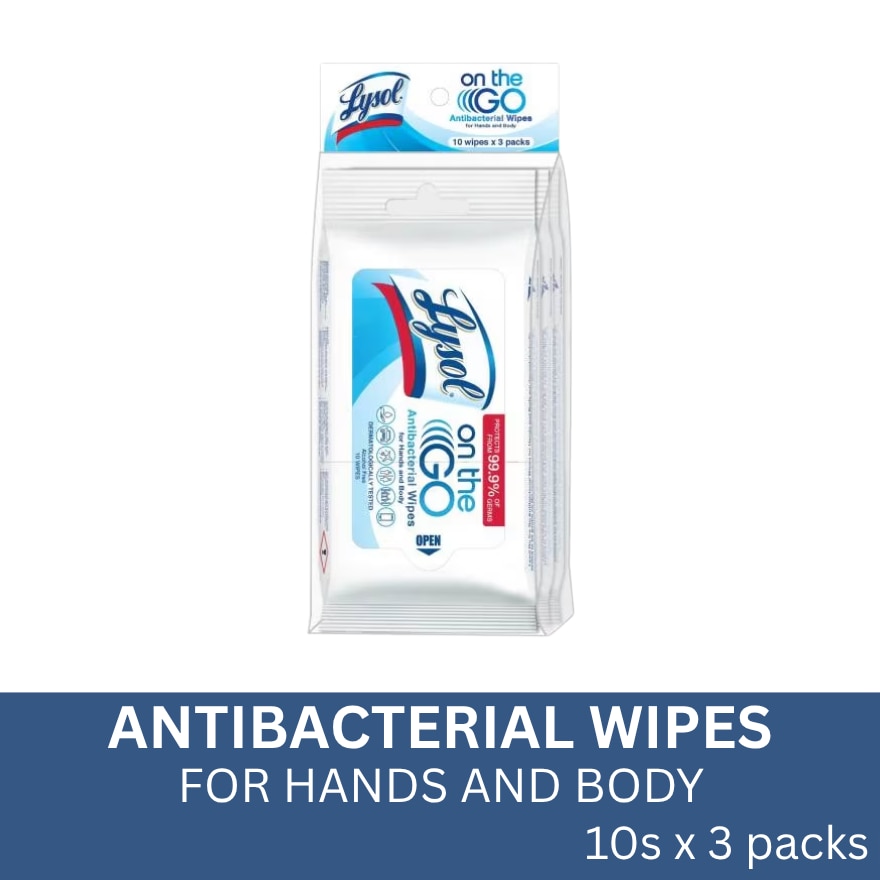 LYSOL On The Go Antibacterial Wipes 10 Sheets 3s