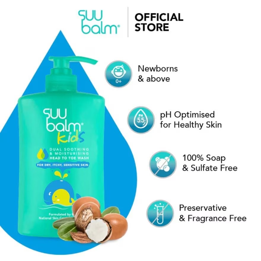 SUU BALM Kids Dual Soothing And Moisturising Head To Toe Wash 420ml
