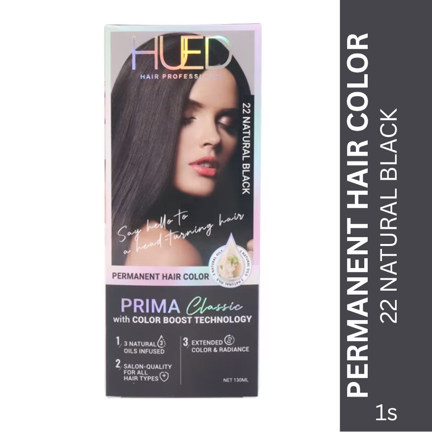 HUED Prima Classic Permanent Hair Color Upgraded Formula 22 Natural Black