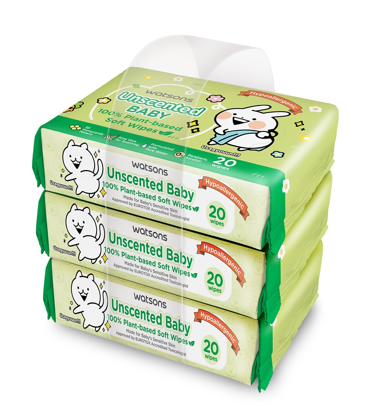 WATSONS Usagyuuun Unscented Baby Wipes 20s x 3 Packs