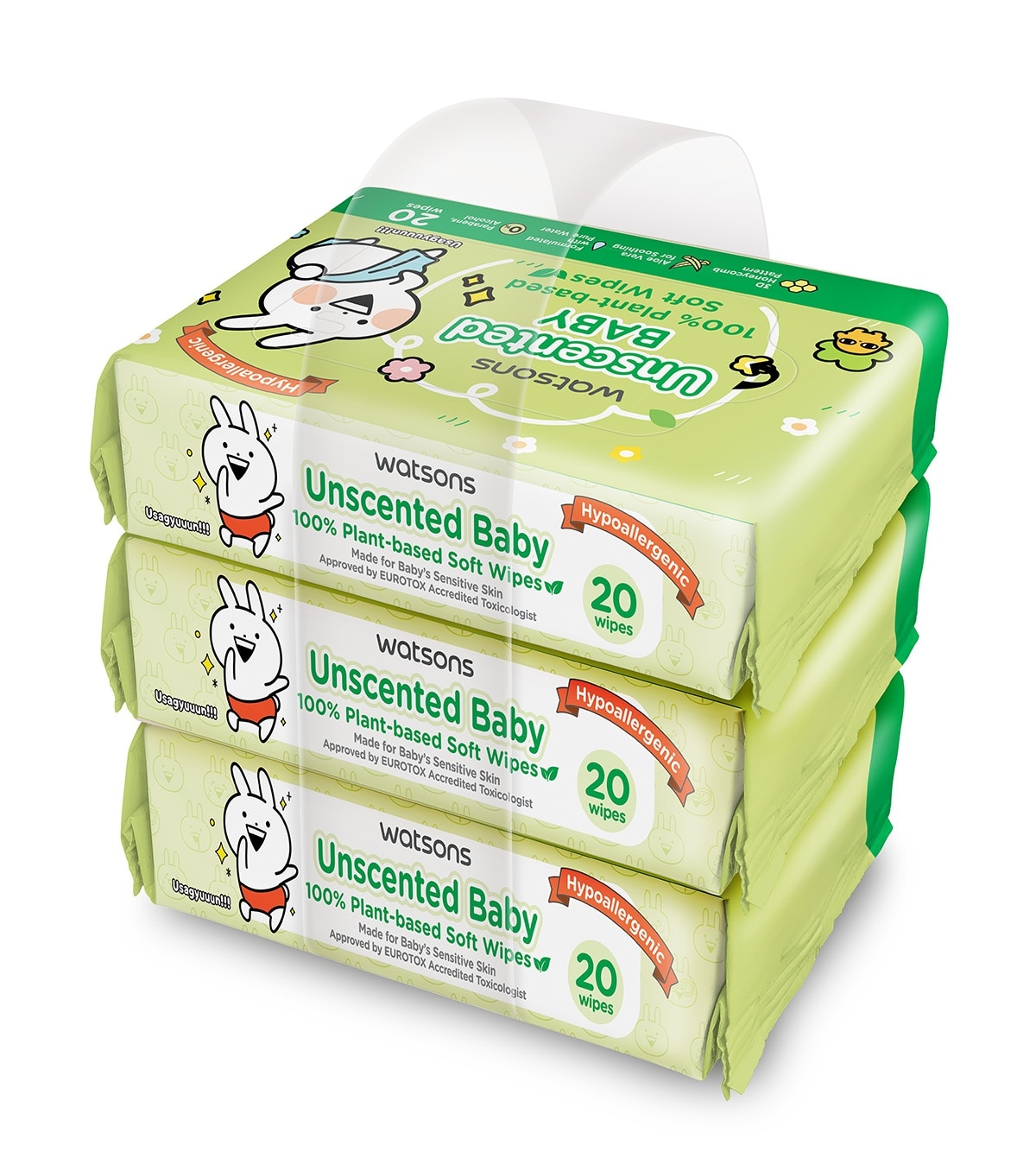 WATSONS Usagyuuun Unscented Baby Wipes 20s x 3 Packs