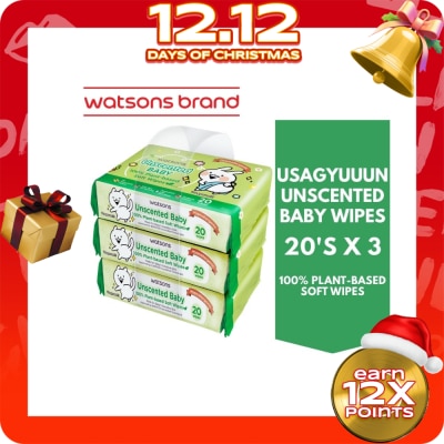 WATSONS WATSONS Usagyuuun Unscented Baby Wipes 20s x 3 Packs