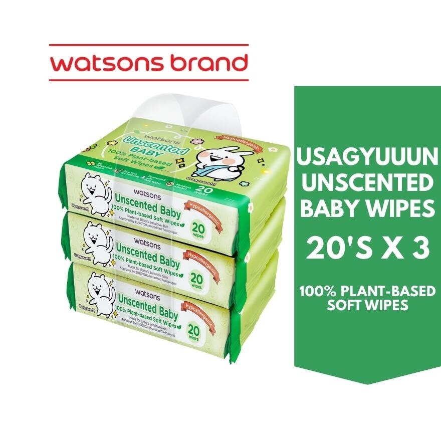WATSONS Usagyuuun Unscented Baby Wipes 20s x 3 Packs