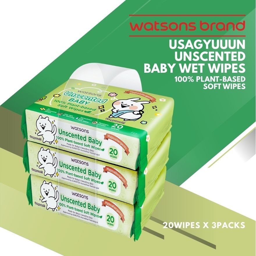 WATSONS Usagyuuun Unscented Baby Wipes 20s x 3 Packs