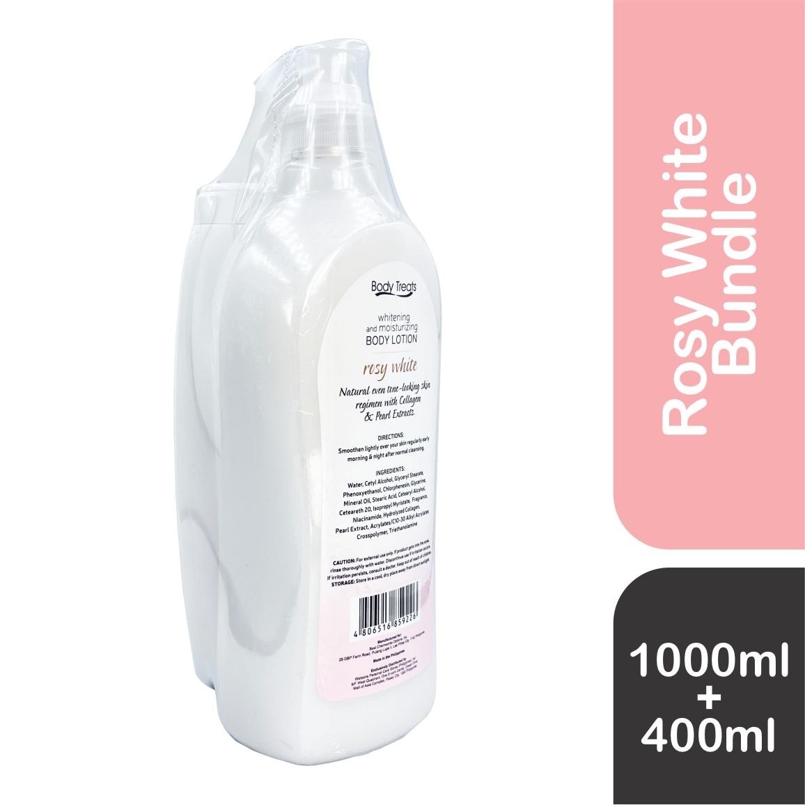 BODY TREATS Whitening & Moisturizing Body Lotion Rosy White 1L + 400ml Bundle