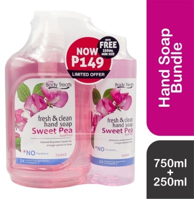 BODY TREATS - BODY TREATS Fresh & Clean Hand Soap Sweet Pea 750ml + 250ml Bundle
