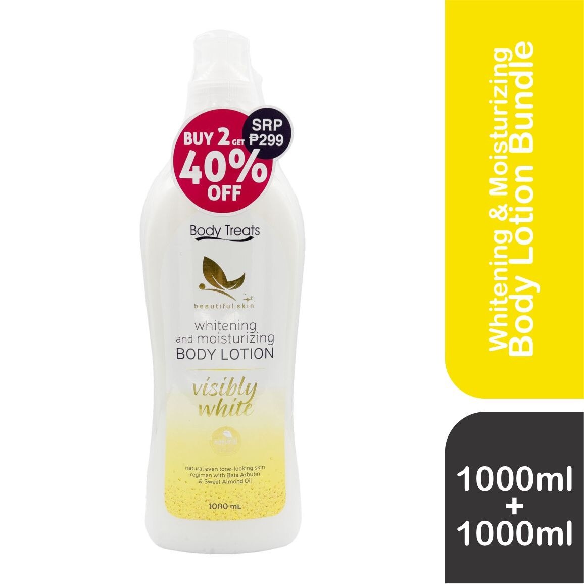 BODY TREATS Whitening & Moisturizing Body Lotion Visibly White 1L Bundle