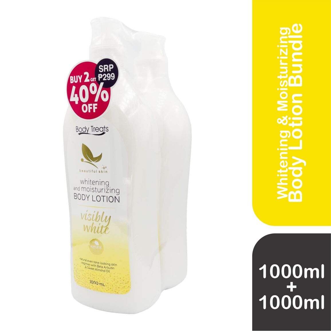 BODY TREATS Whitening & Moisturizing Body Lotion Visibly White 1L Bundle