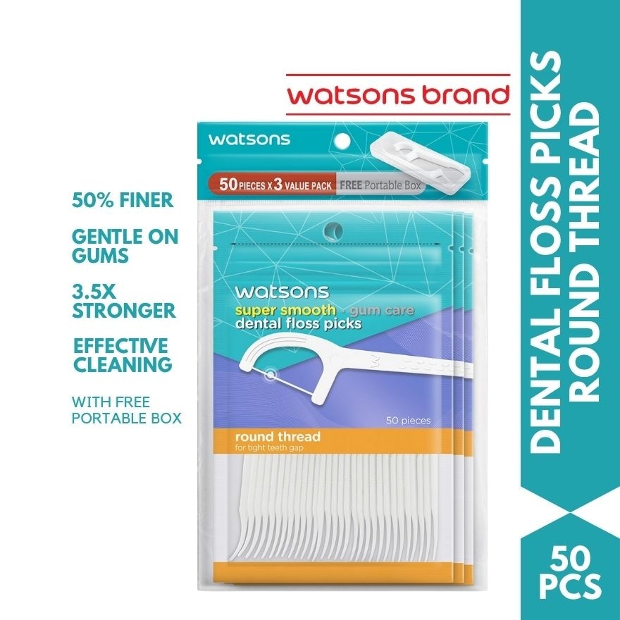 WATSONS Super Smooth Round Thread Dental Floss Picks 50s X 3