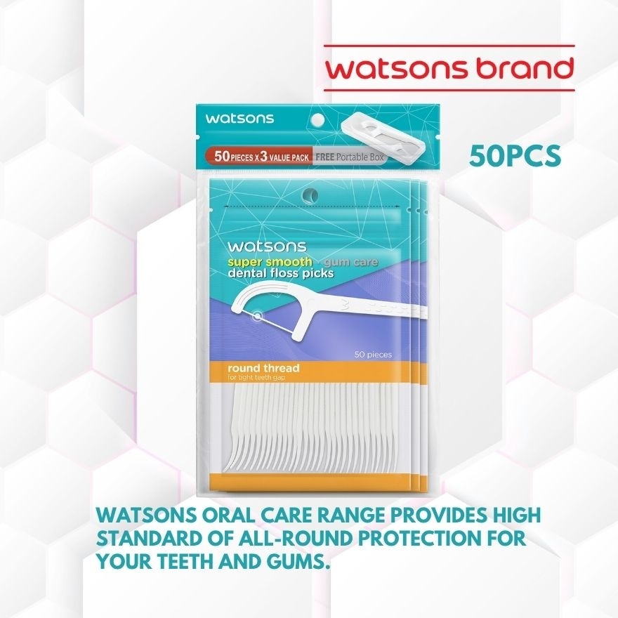 WATSONS Super Smooth Round Thread Dental Floss Picks 50s X 3