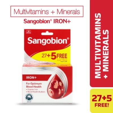 SANGOBION SANGOBION Iron + For Optimum Blood Health 27 + 5 Capsules Pack