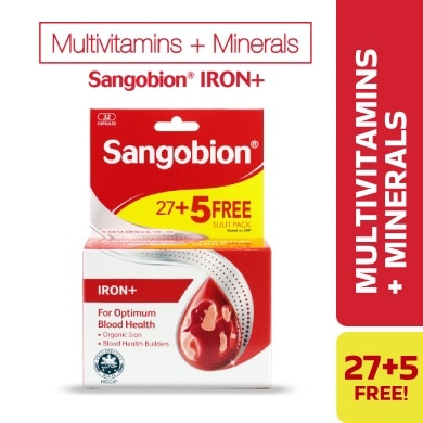 SANGOBION Iron + For Optimum Blood Health 27 + 5 Capsules Pack